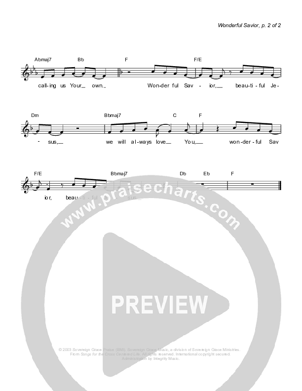Wonderful Savior Lead Sheet (Sovereign Grace)