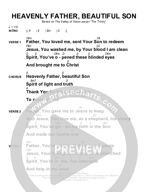 Heavenly Father Beautiful Son Chords & Lyrics (Sovereign Grace)