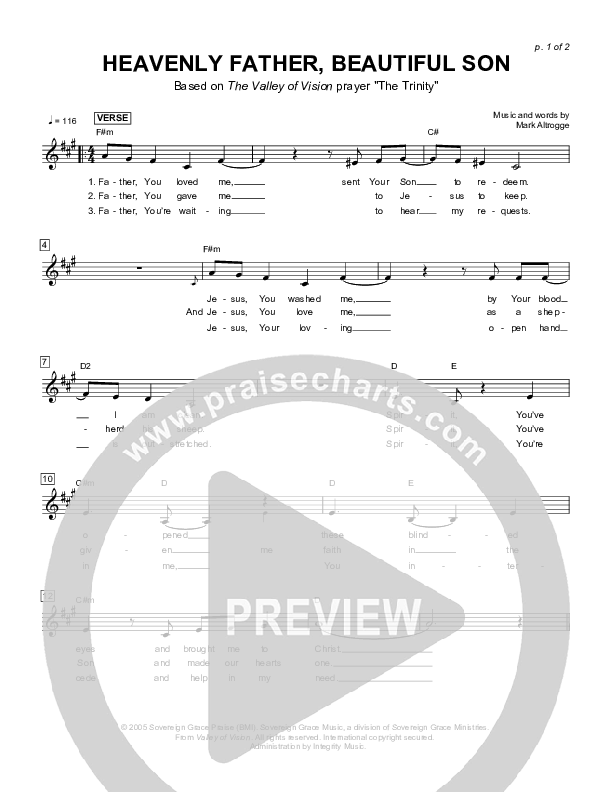 Heavenly Father Beautiful Son Lead Sheet (Sovereign Grace)