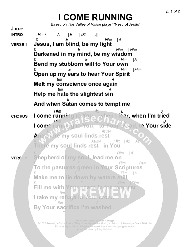 I Come Running Chords & Lyrics (Sovereign Grace)