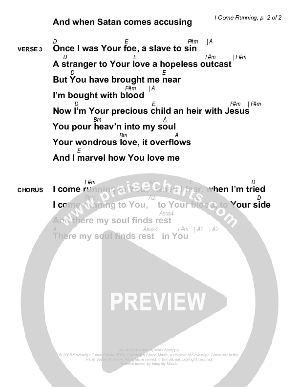 I Come Running Chords & Lyrics (Sovereign Grace)