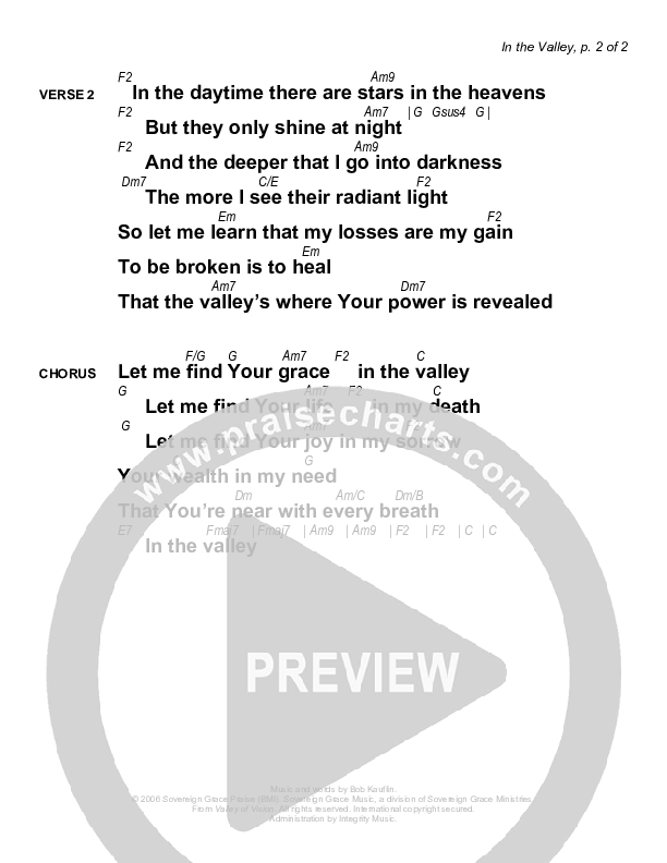In The Valley Chords & Lyrics (Sovereign Grace)