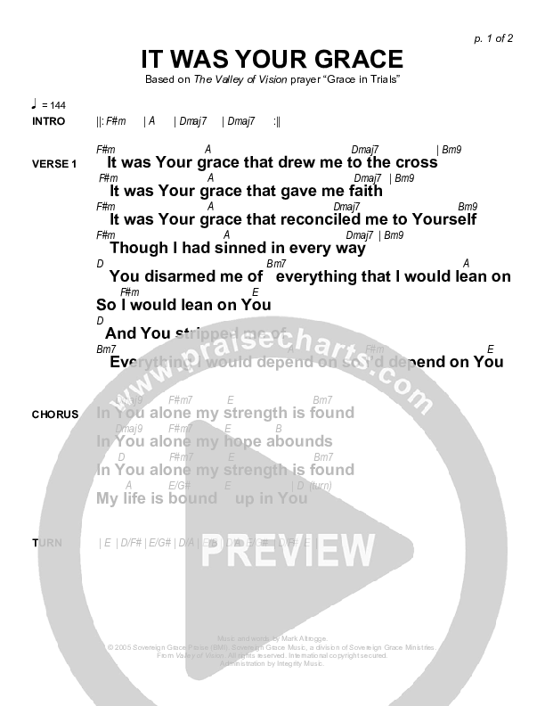 It Was Your Grace Chords & Lyrics (Sovereign Grace)
