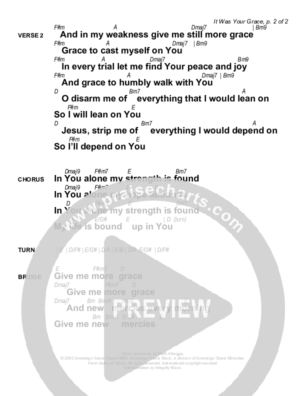 It Was Your Grace Chords & Lyrics (Sovereign Grace)