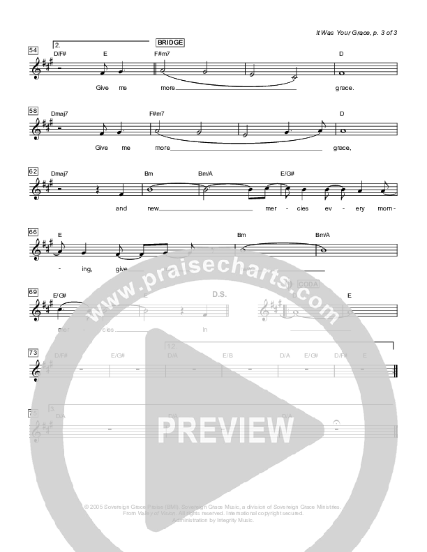 It Was Your Grace Lead Sheet (Sovereign Grace)