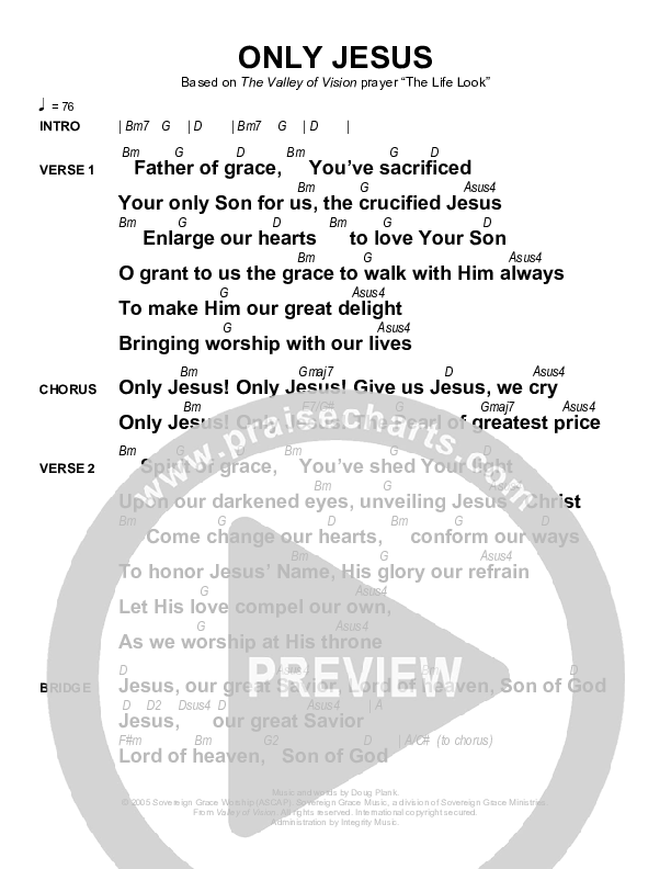 Only Jesus Chords & Lyrics (Sovereign Grace)