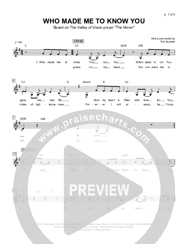 Who Made Me To Know You Lead Sheet (Sovereign Grace)