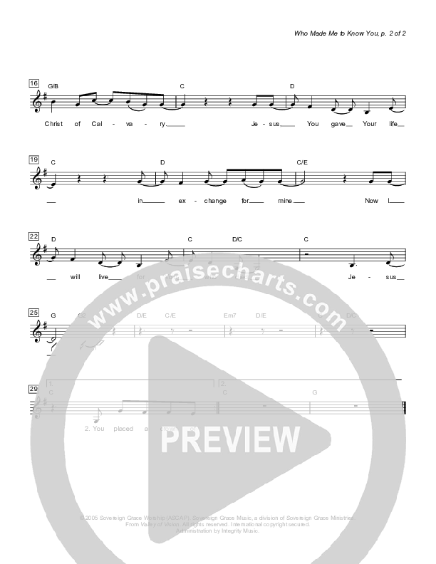Who Made Me To Know You Lead Sheet (Sovereign Grace)