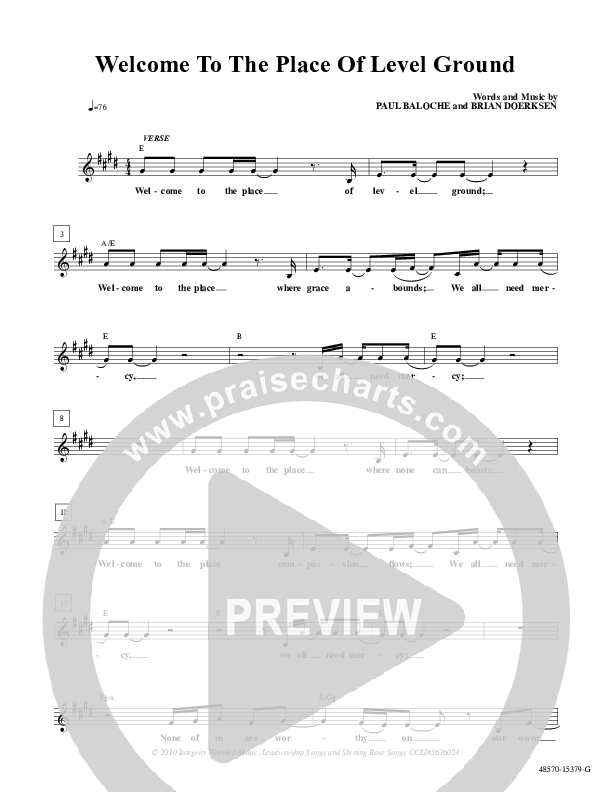 Welcome To The Place Of Level Ground Lead Sheet (Brian Doerksen)