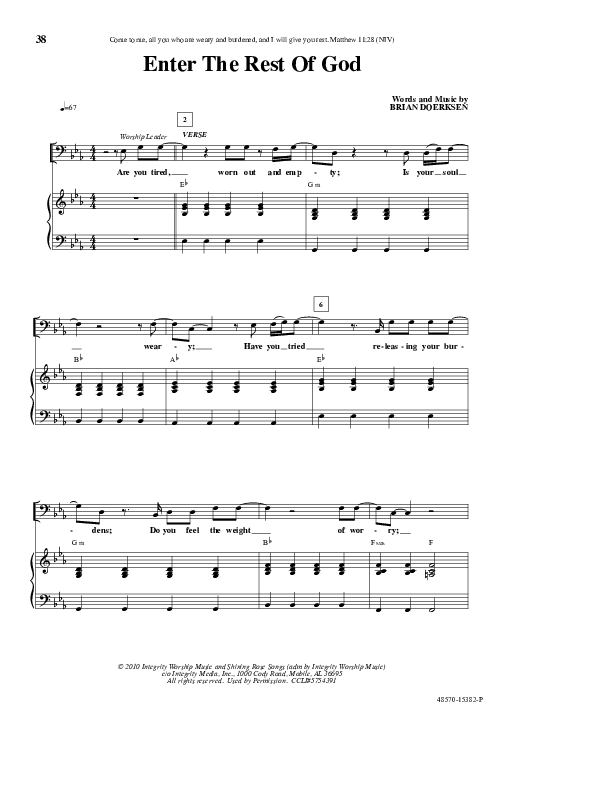 Enter The Rest Of God Piano/Vocal (Brian Doerksen)