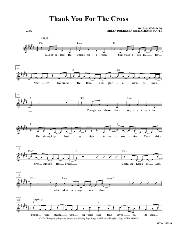 Thank You For The Cross Lead Sheet (Brian Doerksen)