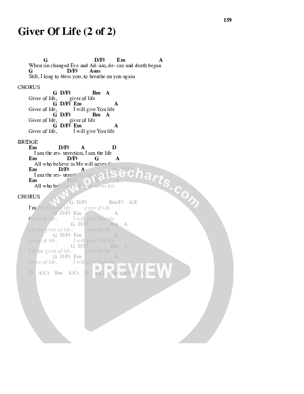 Giver Of Life Chord Chart (Brian Doerksen)