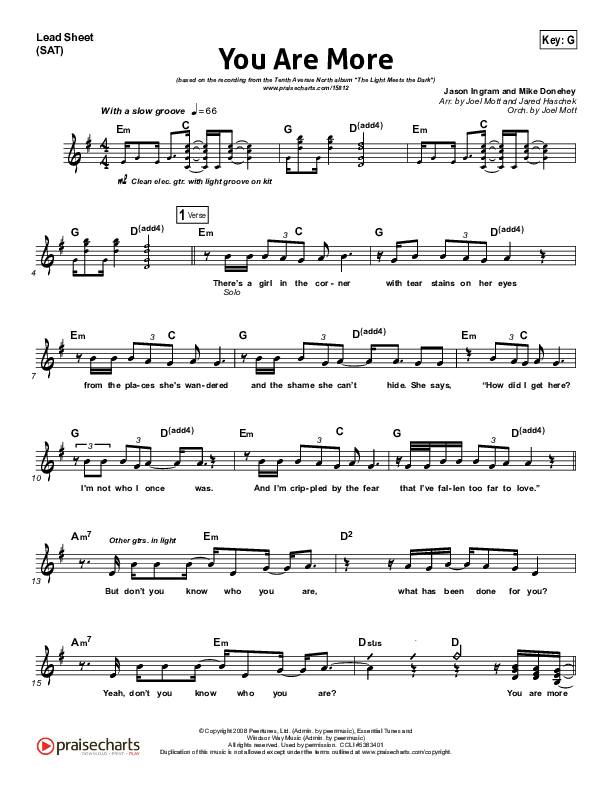 You Are More Lead Sheet (Tenth Avenue North)