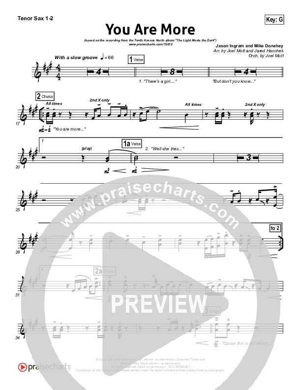 You Are More Tenor Sax 1/2 (Tenth Avenue North)