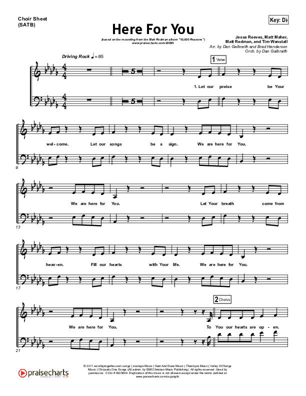 Here For You Vocal Sheet (SATB) (Print Only) (Chris Tomlin)