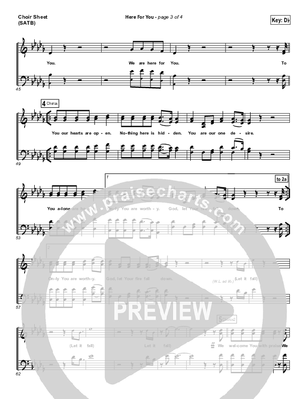 Here For You Vocal Sheet (SATB) (Print Only) (Chris Tomlin)