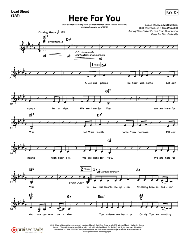 Here For You Lead Sheet (Print Only) (Chris Tomlin)