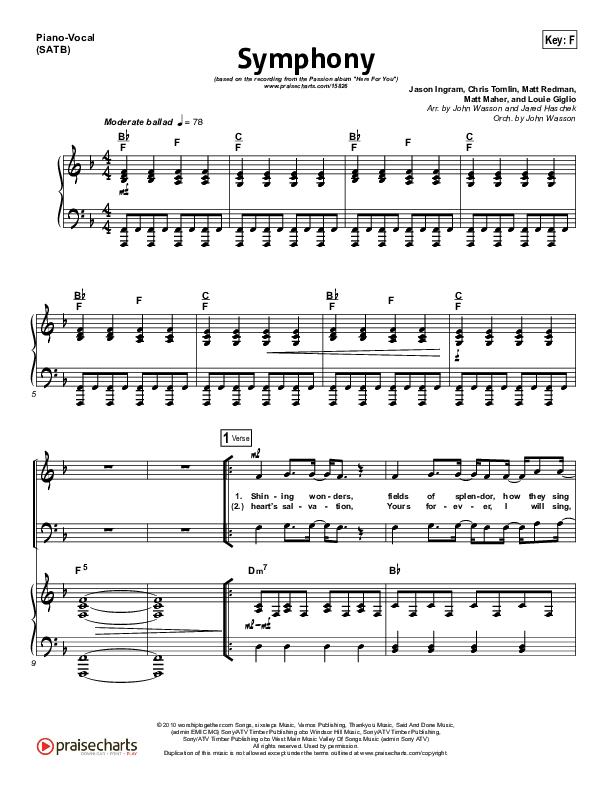Symphony Piano/Vocal Pack (Chris Tomlin / Passion)