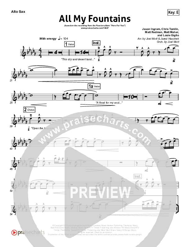 All My Fountains Alto Sax (Chris Tomlin / Passion)