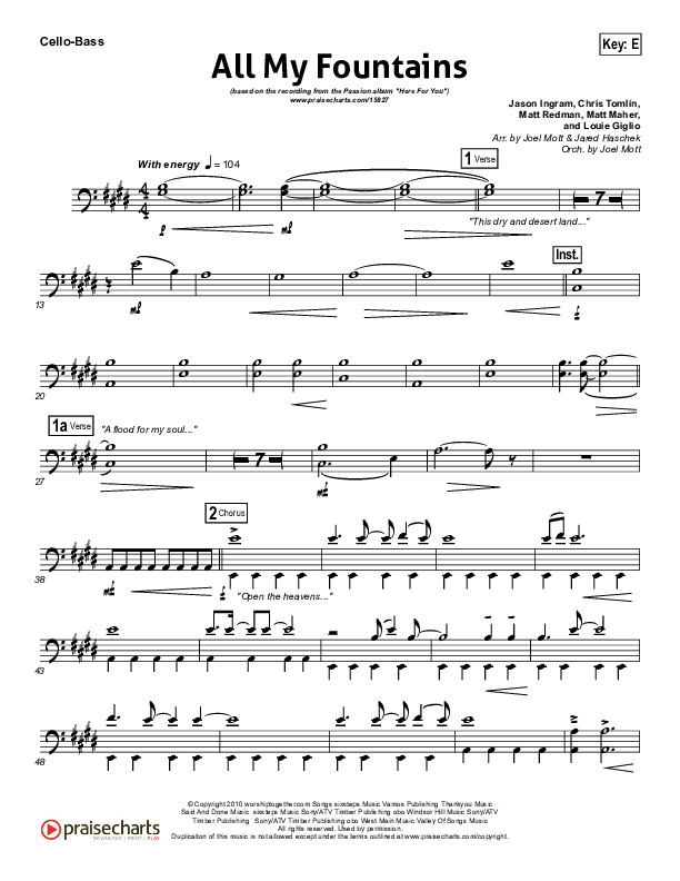 All My Fountains Cello/Bass (Chris Tomlin / Passion)