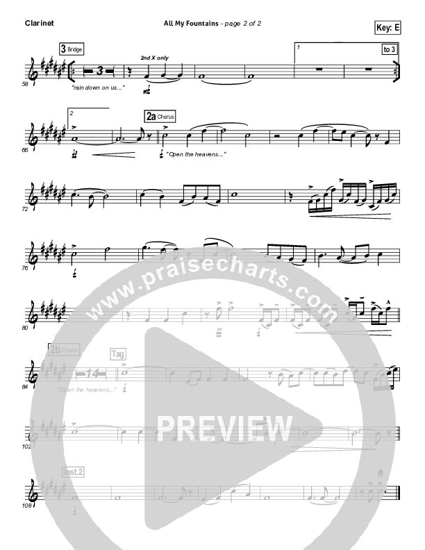 All My Fountains Clarinet (Chris Tomlin / Passion)