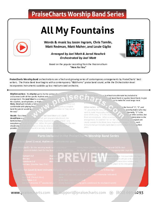 All My Fountains Cover Sheet (Chris Tomlin / Passion)