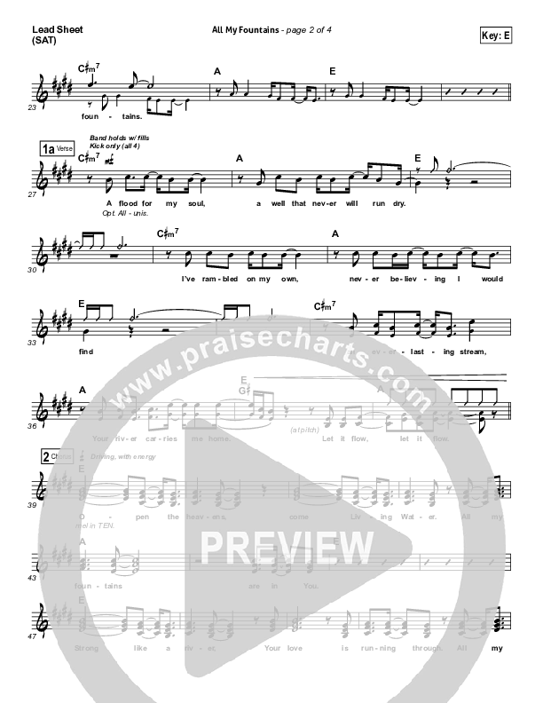 All My Fountains Lead Sheet (Chris Tomlin / Passion)