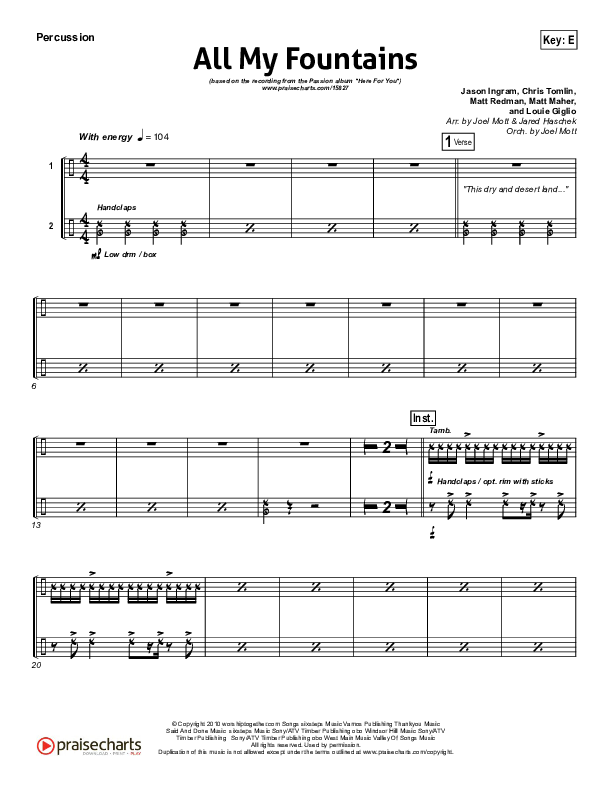All My Fountains Percussion (Chris Tomlin / Passion)