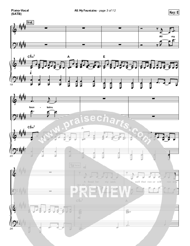 All My Fountains Piano/Vocal (Chris Tomlin / Passion)