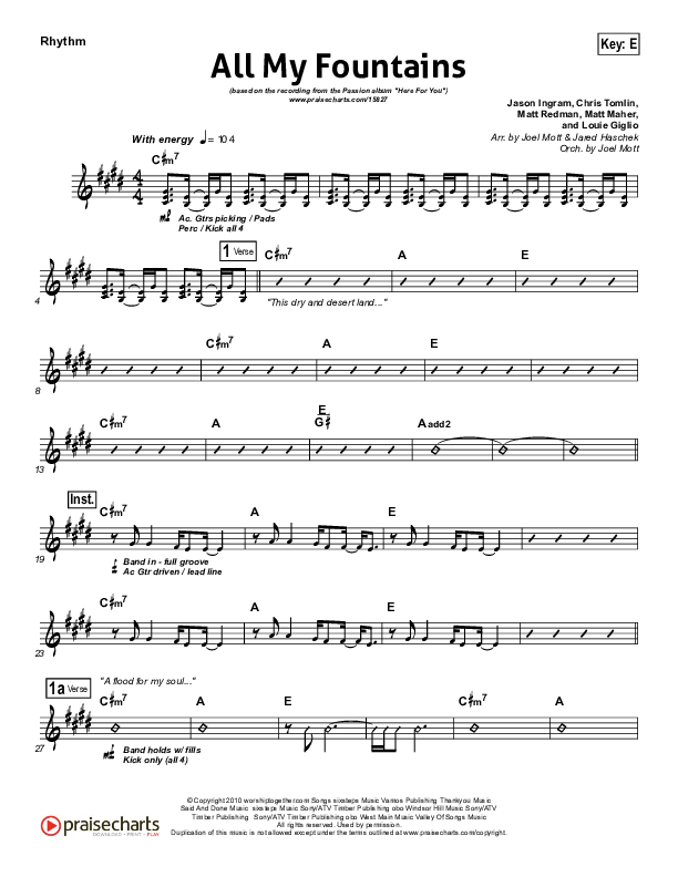 All My Fountains Rhythm Chart (Chris Tomlin / Passion)