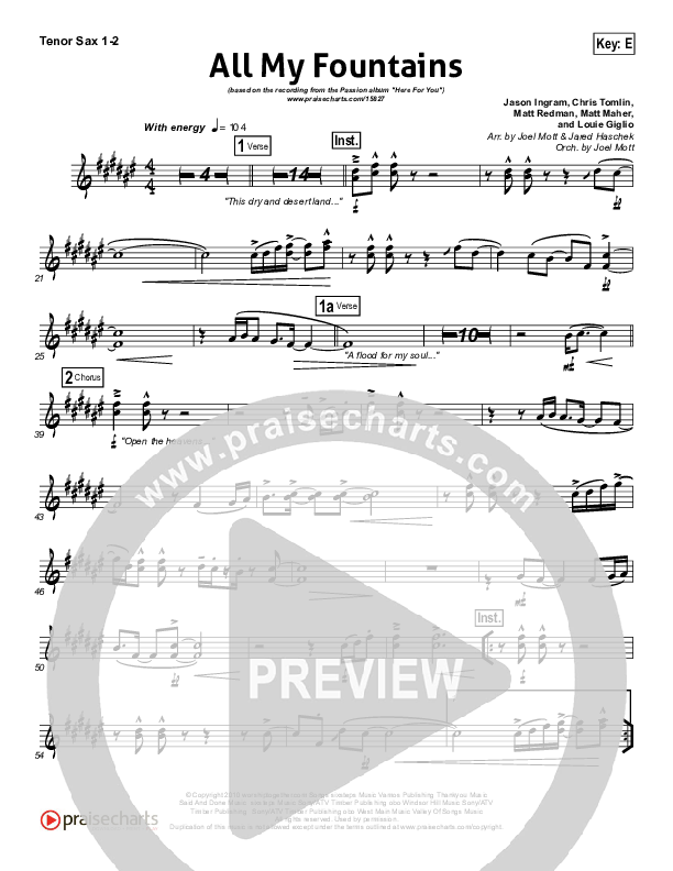 All My Fountains Tenor Sax 1/2 (Chris Tomlin / Passion)