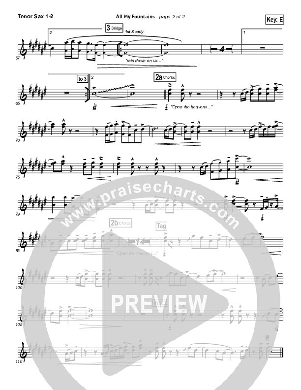 All My Fountains Tenor Sax 1/2 (Chris Tomlin / Passion)