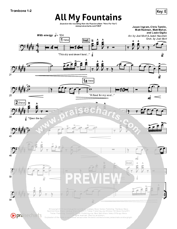 All My Fountains Trombone 1/2 (Chris Tomlin / Passion)