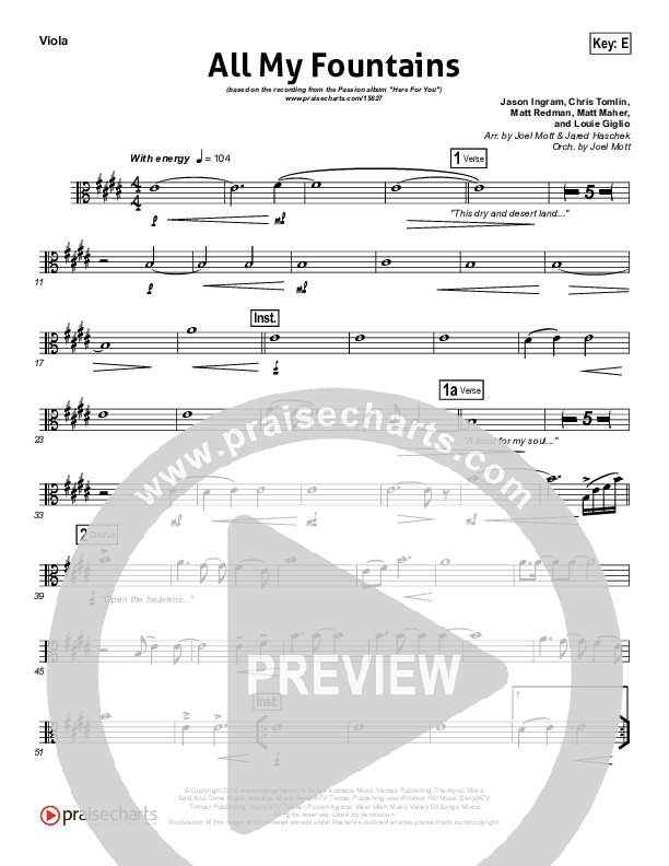 All My Fountains Viola (Chris Tomlin / Passion)