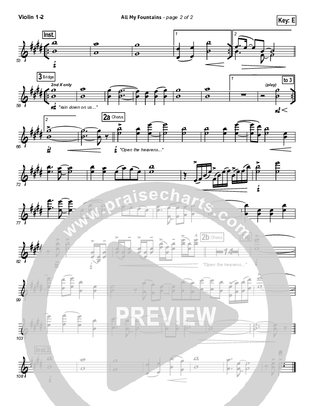 All My Fountains Violin 1/2 (Chris Tomlin / Passion)