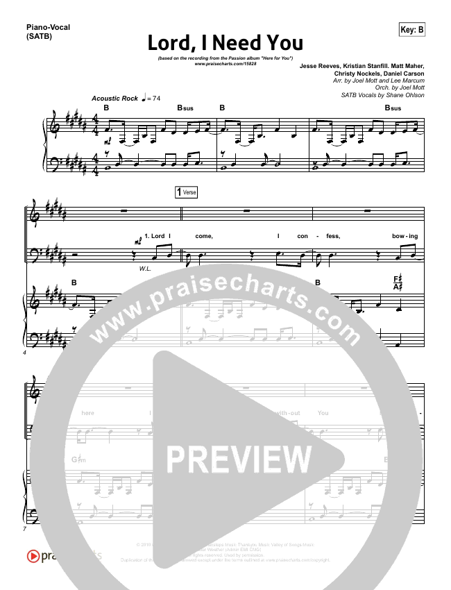 Lord I Need You Sheet Music (Chris Tomlin / Passion Band) - PraiseCharts