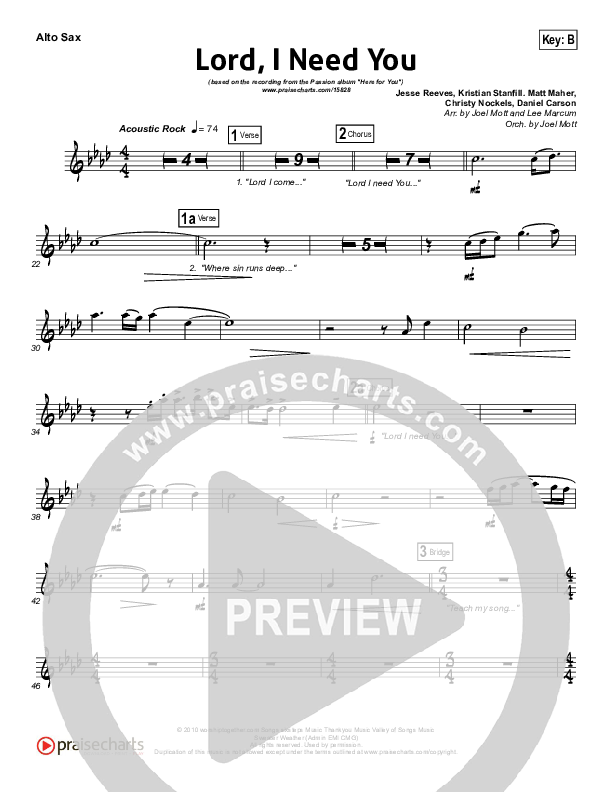 Lord I Need You Alto Sax (Chris Tomlin / Passion)