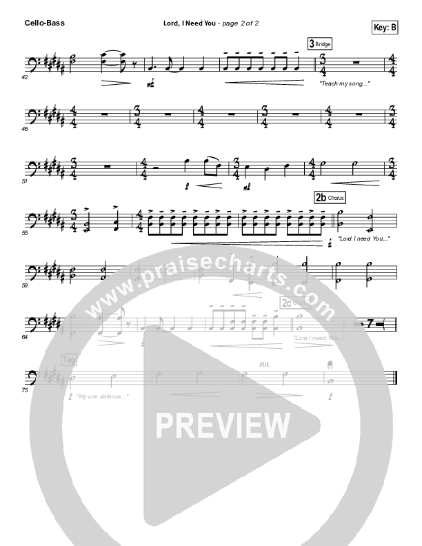 Lord I Need You Cello/Bass (Chris Tomlin / Passion)