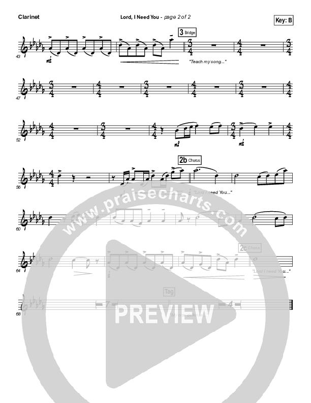 Lord I Need You Clarinet (Chris Tomlin / Passion)