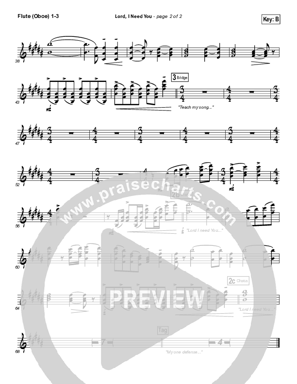 Lord I Need You Flute/Oboe 1/2/3 (Chris Tomlin / Passion)