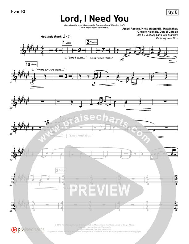 Lord I Need You French Horn 1/2 (Chris Tomlin / Passion)