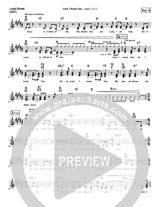 Lord I Need You Lead Sheet (SAT) (Chris Tomlin / Passion)