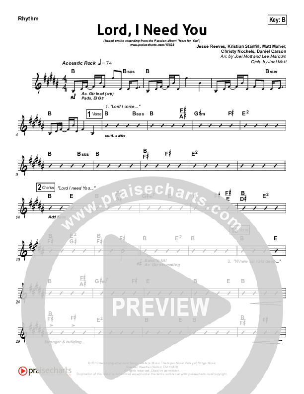 Lord I Need You Rhythm Chart (Chris Tomlin / Passion)