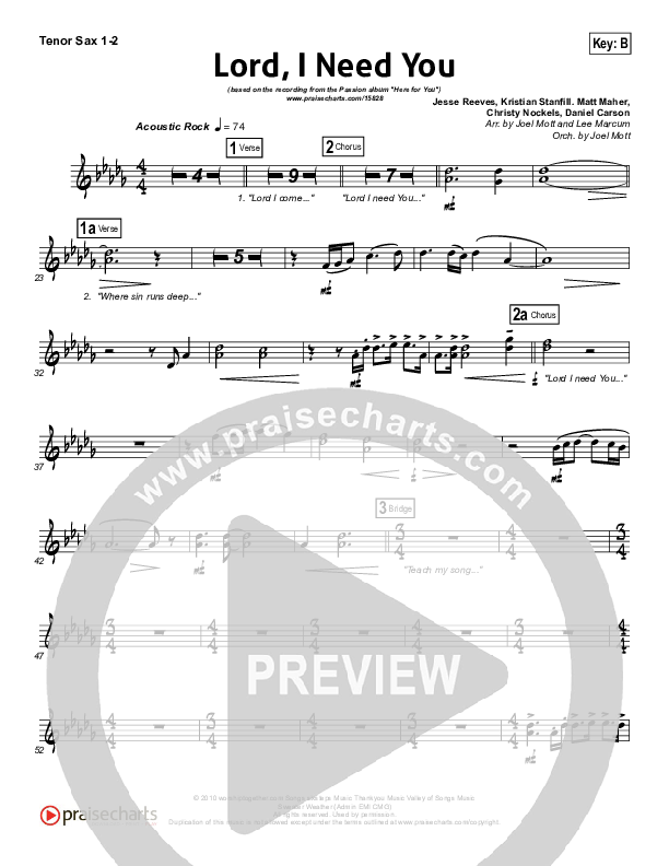 Lord I Need You Tenor Sax 1/2 (Chris Tomlin / Passion)