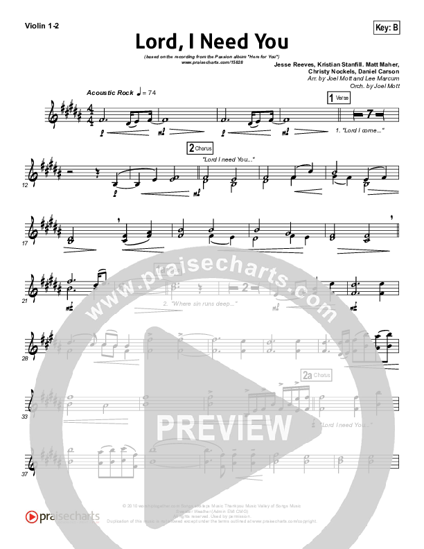 Lord I Need You Violin 1/2 (Chris Tomlin / Passion)