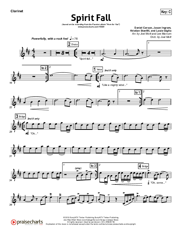 Spirit Fall Clarinet (Chris Tomlin / Passion)