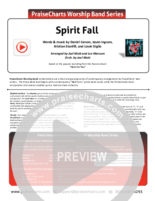 Spirit Fall Cover Sheet (Chris Tomlin / Passion)