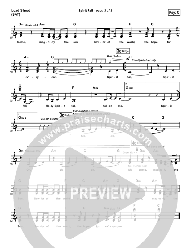 Spirit Fall Lead Sheet (Chris Tomlin / Passion)