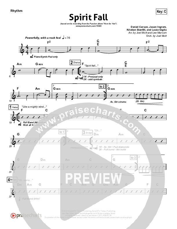 Spirit Fall Rhythm Chart (Chris Tomlin / Passion)