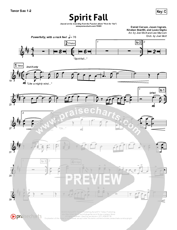 Spirit Fall Tenor Sax 1/2 (Chris Tomlin / Passion)
